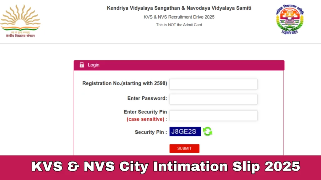 KVS & NVS City Intimation Slip 2025 Released: Tier I Exam Schedule, Dates, and Direct Download Link